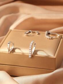 Hihho 4pcs Glossy & Cubic Zirconia Heart Hoop Earrings, Elegant For Commuting And Dating - Earrings Set - View 3