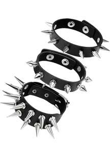 1/3pcs Punk Style Rivet Leather Bracelet Set, Unisex 80s Emo Goth Accessories - Black - View 1
