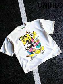Disney UNIHLO Mickey  Print  Summer Casual Versatile Pure Cotton T-Shirt Suitable For Any Place - White - View 2