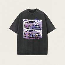 Men's Heavyweight Washed Embroidered T-Shirt - Japanese Racing Pattern Print, Street-Style Short-Sleeve Crew Neck T-Shirt, Suitable For Racing Enthusiasts And As A Holiday Gift, All-Season Casual Shirt (Machine Washable, Durable Heat-Transfer Design) - Black - View 6