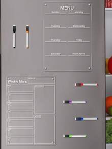 1 Set Weekly Planner Fridge Magnetic Stickers (6pcs Magnetic Whiteboard Markers) Transparent Acrylic 2mm Thick Personalized Message Board Magnetic Fridge Stickers Dry Erase Board - Multicolor - View 1