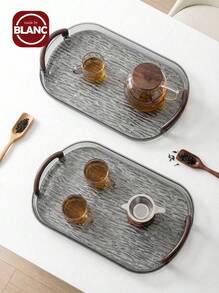 1pc Oval PET Serving Tray, Suitable For Kitchen, Dining Table, Ramadan - Grey - View 1