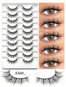GROINNEYA 10 Pairs Wispy Fluffy Faux Mink Eyelashes Volume Cat Eye Lashes Winged End Eye Elongated Eyelashes Natural Look Fake Lashes Soft Band Full Strip Lashes,Beginner-Friendly For Daily And Party Makeup Use - View 10