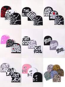 1/2 pieza Gorro de punto jacquard personalizado, estilo streetwear, gorro de punto cálido para hombres, estilo y color aleatorios - Multicolor - Ver 6