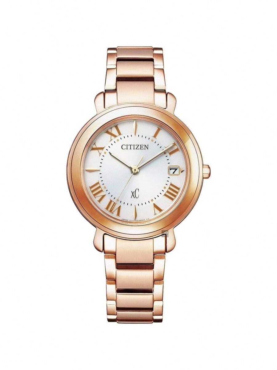 CITIZEN Vỏ thép không gỉ mạ ion vàng hồng, vành bezel mạ ion vàng hồng, mặt số trắng với 4 chữ số La Mã và hiển thị ngày ở vị trí 3 giờ, dây đeo thép không gỉ mạ ion vàng hồng, mặt kính khoáng, đường kính vỏ 34mm, khả năng chống nước 30M, -Bộ máy Drive - EO1202-57A - trắng - Xem 1