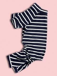 1件极简条纹四脚宠物服装，适用于猫狗 - 藏蓝色 - 查看 6