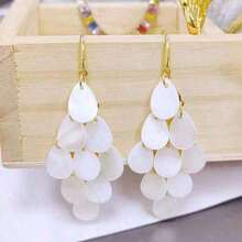 1 Pair Fashion Water Drop Shell Tassel Earrings, High-End Beach Vacation Accessories - A - 查看 8