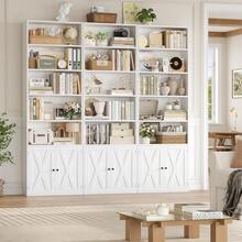 82" Tall Bookcase And Book Shelf, 24" Wide Bookshelf With Doors, 7 Tier Bookcase With Storage And Adjustable Shelf, Open And Display Farmhouse Bookshelf For Living Room, Home Office, White Variant 2 - 白色 - 查看 4