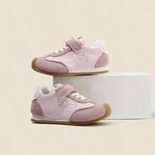1 Pair Versatile Girls' Bow Decor Trainers, Breathable Spring/Autumn Little White Shoes, Children Hook And Loop Casual Sneakers - Baby Pink - View 1