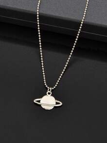 1 pieza Collar con colgante planetario de cadena larga con cuentas de estilo punk rock plateado, accesorio diario y nocturno para hombres - Plateado - Ver 3