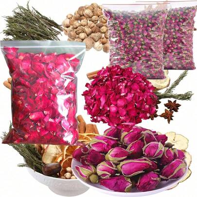 1 paquete de 210g/310g de pétalos de rosa decorativos, lavanda y flores secas surtidas, adecuados para jabón hecho a mano, decoración de velas, decoración de flores reales, elaboración de velas, baño, spa, boda, confeti, ambientador para el hogar, materiales de manualidades DIY