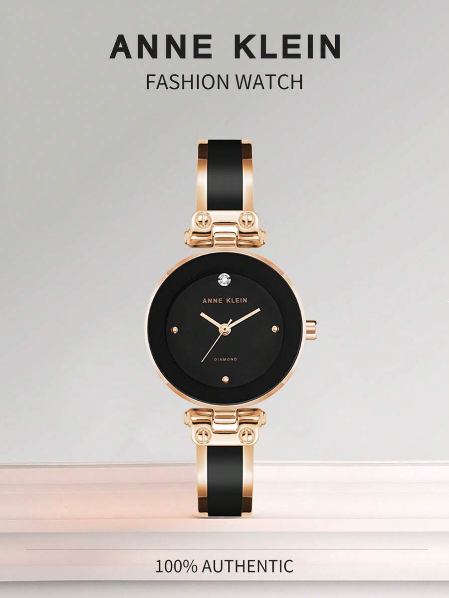 Anne Klein Quartz Watches for Women Rose Gold Stainless Steel Mesh Band Watch Elegant Ladies Gifts Waterproof Wrist Watch - 黑白金 - 查看 1