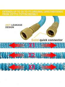 25-150英尺可伸缩花园软管，带8种功能喷嘴，实心黄铜接头，适用于园艺浇水和洗车 - B - 查看 3