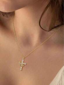 母亲节礼物推荐：升级版皇冠十字架项链、14K镀金皇冠十字架吊坠项链、简约钻石金项链、信仰十字架首饰、初领圣餐项链 - 彩色 - 查看 4