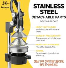 Cast Iron Juicer - Easy-To-Clean Heavy-Duty Manual Juicer, Professional Citrus Juicer - Stainless Steel Lemon Squeezer - Manual Citrus Press & Orange Squeezer - Orange Juicer (Black) Desktop Juicer,Up To 99% Juice Yield, ,Quiet Low-Decibel Operation - màu đen - Xem 5