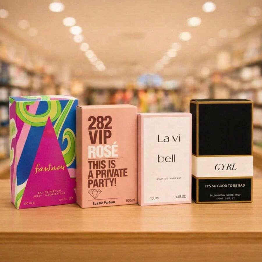 Set Of 4 Women's Perfumes, 100ml Each - Imported Designer Perfumes For Women - 花卉印花 - 查看 1