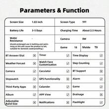 1块1.83英寸智能手表，新款儿童智能手表，升级版游戏智能手表，适合青少年和儿童，支持闹钟、计步器、秒表、手电筒、计算器、游戏、拍照功能，礼品装 - 彩色 - 查看 6