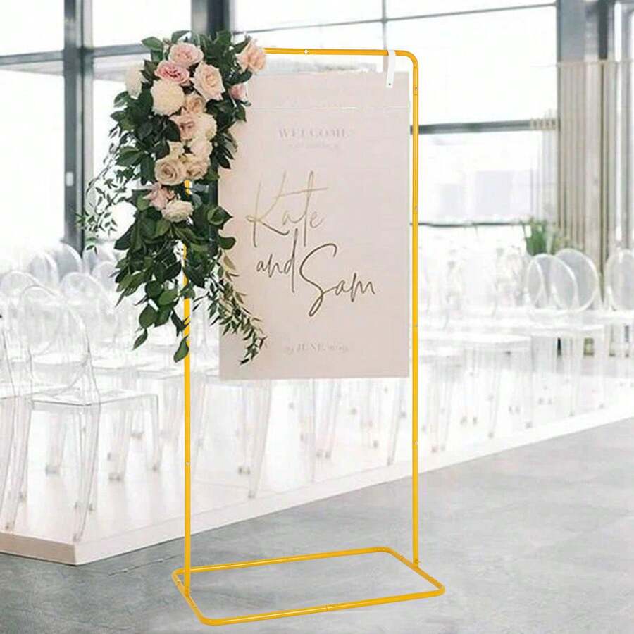 Vincidern 1Pcs Wedding Welcome Sign Stand, Adjustable Heavy Duty Easel Stand For Sign, Welcome To Our Wedding Sign Holder, Metal Floor Standing Easels For Signs, Posters - Vàng - Xem 1