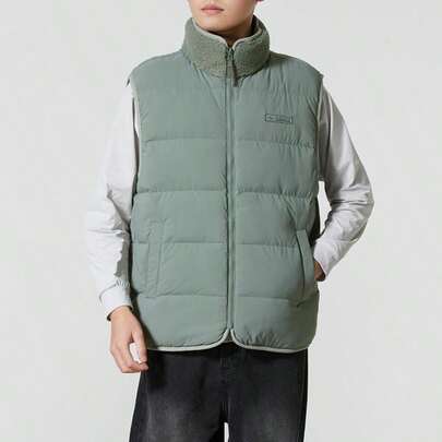 Skechers Men's Cotton Vest, Reversible, Casual Commute Outdoor Hiking Leisure Comfortable Fluffy Lightweight Sleeveless Stand Collar Jacket L423M010-035Z