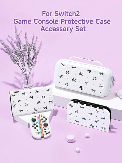 1 Set de accesorios compatibles con Switch2 (2025)/Switch NS/Switch OLED, que incluye funda protectora/cubierta de base/bolsa de almacenamiento, carcasa de TPU suave, soporte portátil, a prueba de caídas, arañazos y suciedad, diseño de lazo y corazón, regalo romántico y de moda
