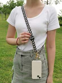 1pc Adjustable Long Crossbody Phone Lanyard With Pearl Pendant, Versatile V-Shaped Halter - Multicolor - View 3