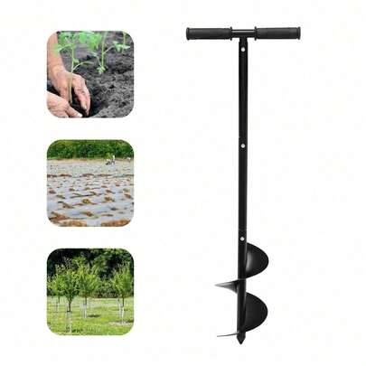 6inch Manual Hand Earth Auger Fence Post Drill Soil Digger Hole Borer Digger W/1 Pair Gloves, Adjustable Height,  Suitable For Loose Soil And Garden Sand