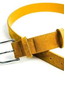 男女通用复古仿麂皮银色搭扣做旧宽腰带，适合搭配外套 - 薑色 - 查看 3