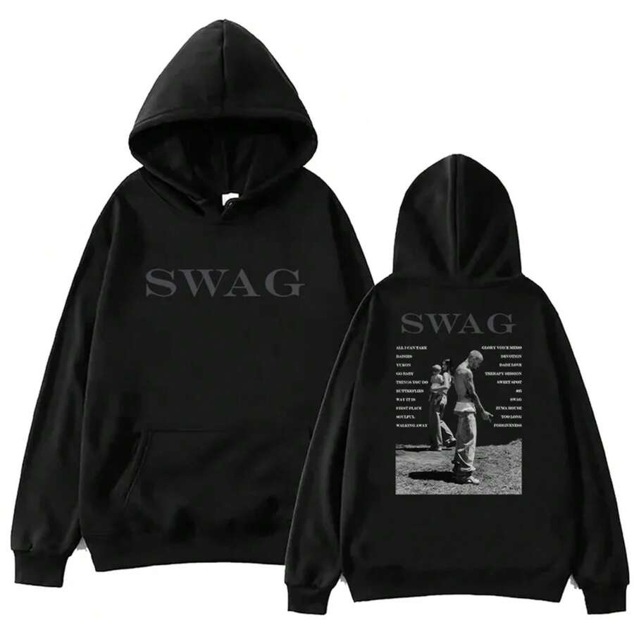 Bieber SWAG 2025 Justin Album 2025 Autumn And Winter Hot-Selling Printing Pure Cotton Hoodie Loose Warm Casual Streetwear - trắng - Xem 1