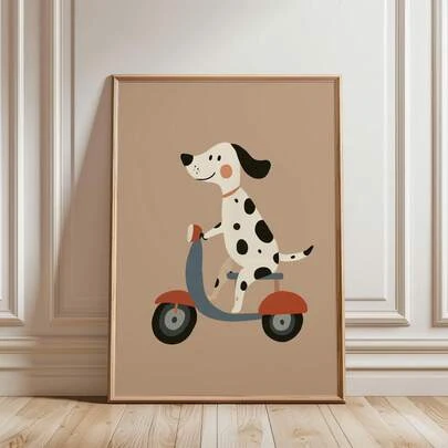 1 Tranh vải treo tường - Đồ dùng cho bé - Họa tiết chó đốm_Trang trí tường phòng trẻ em dễ thương_Trang trí phòng trẻ em hình voi màu hồng rực rỡ - Tranh treo tường có khung cho phòng trẻ em, phù hợp cho nhà trẻ, nhà trẻ, trường mẫu giáo, phòng bé trai, phòng ngủ bé gái, trang trí phòng trẻ em