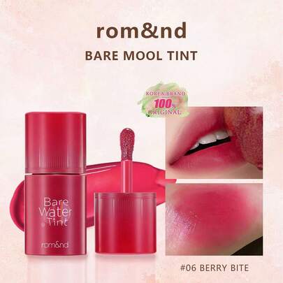Rom&nd Romand BARE MOOL 唇釉 #06 浆果味，亮泽唇膏，色彩鲜艳，持久显色，MLBB（My Lips But Better，我的唇色，但更美），质地轻盈，滋润持久，显色度高，亮泽妆效，纯素配方，韩国彩妆，4.5克（0.16盎司），赠品
