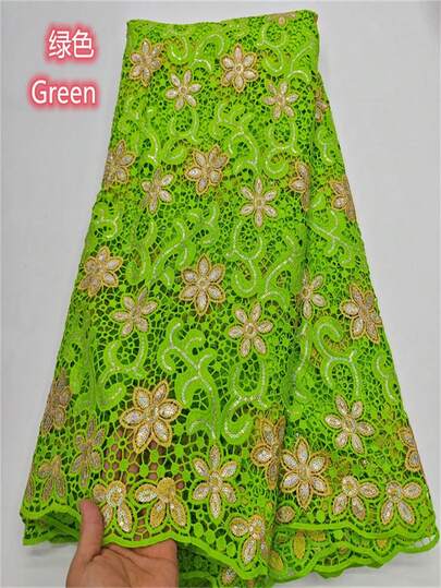 2026 Tela de encaje bordada con lentejuelas de estilo africano, tela de encaje de cordón nigeriano, de alta calidad y soluble en agua, adecuada para coser en fiestas y bodas, 1 yarda/5 yardas