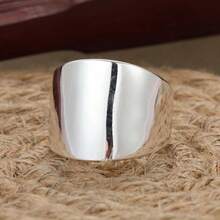 Wide Ring, Thick Ring, Large Ring, Wide-Style Personalized Ring, Thick Solid Ring, Wide Matte Ring, Shield-Shaped Ring - Silver - View 8