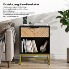 Modern Bedside Table With One Drawer And One Open Compartment, Suitable For Living Room, Bedroom And Hallway, 43 X 40 X 55 Cm, 1 Piece - Black+Original Wood Color - View 4