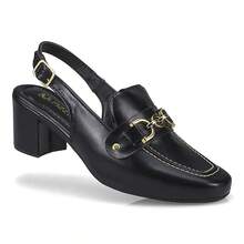 LAZZLU SHOES Sapato Feminino Mule Loafer Salto Bloco Grosso Confortável - Preto - Visão 2
