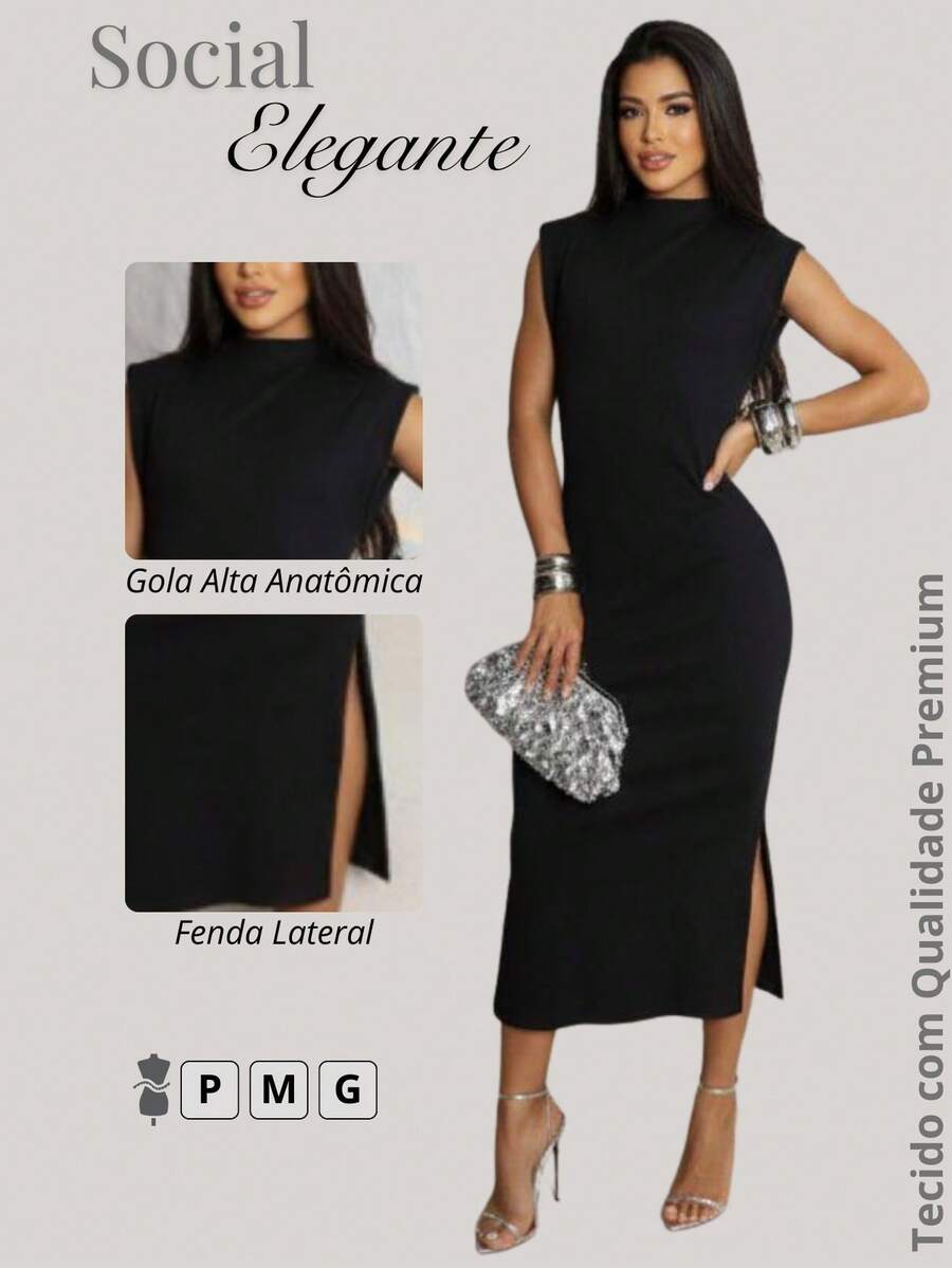 Women's Long Black Dress With Off-The-Shoulder Design, Form-Fitting, Made Of Highly Stretchy Ribbed Knit Fabric, Sleeveless And With An Elegant Mermaid Hem. - 黑色 - 查看 1