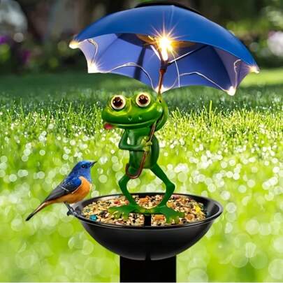 Modern Charming Frog Sculpture Garden Plate, Animal Theme Outdoor Decor, No Battery Needed, Ideal For Yard & Lawn, Christmas Decoration Accessory