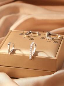 Hihho 4pcs Glossy & Cubic Zirconia Heart Hoop Earrings, Elegant For Commuting And Dating - Earrings Set - View 5