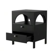 Modern Bedside Table With 2 Drawers And 1 Open Compartment, Suitable For Living Room, Bedroom And Hallway, Black, 45 X 40 X 58 Cm, 1 Piece - Black - View 6
