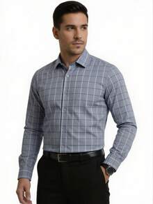 Men's Long-Sleeved Dress Shirt, Casual, Good Quality, Slim Fit With Elastane - 灰色 - 查看 3