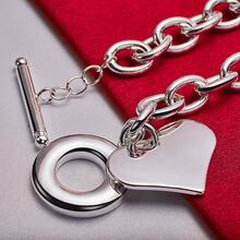 925 Sterling Silver Plated Heart Pendant Bracelet OT Buckle For Woman Charm Wedding Engagement Fashion Party Jewelry - Silver - View 4