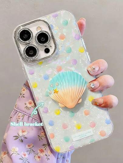 Colorful Shell Stand With Lens Film, Shell Pattern Phone Case With High-End Feel, Suitable For IPhone 17 Pro Max, 16/15/14/13/12/11, Full Coverage,