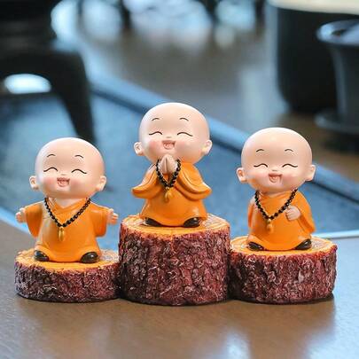 Chinese Zen Style Little Monk Tea Table Decor, Office Desk Decoration, Cute Little Novice Monk