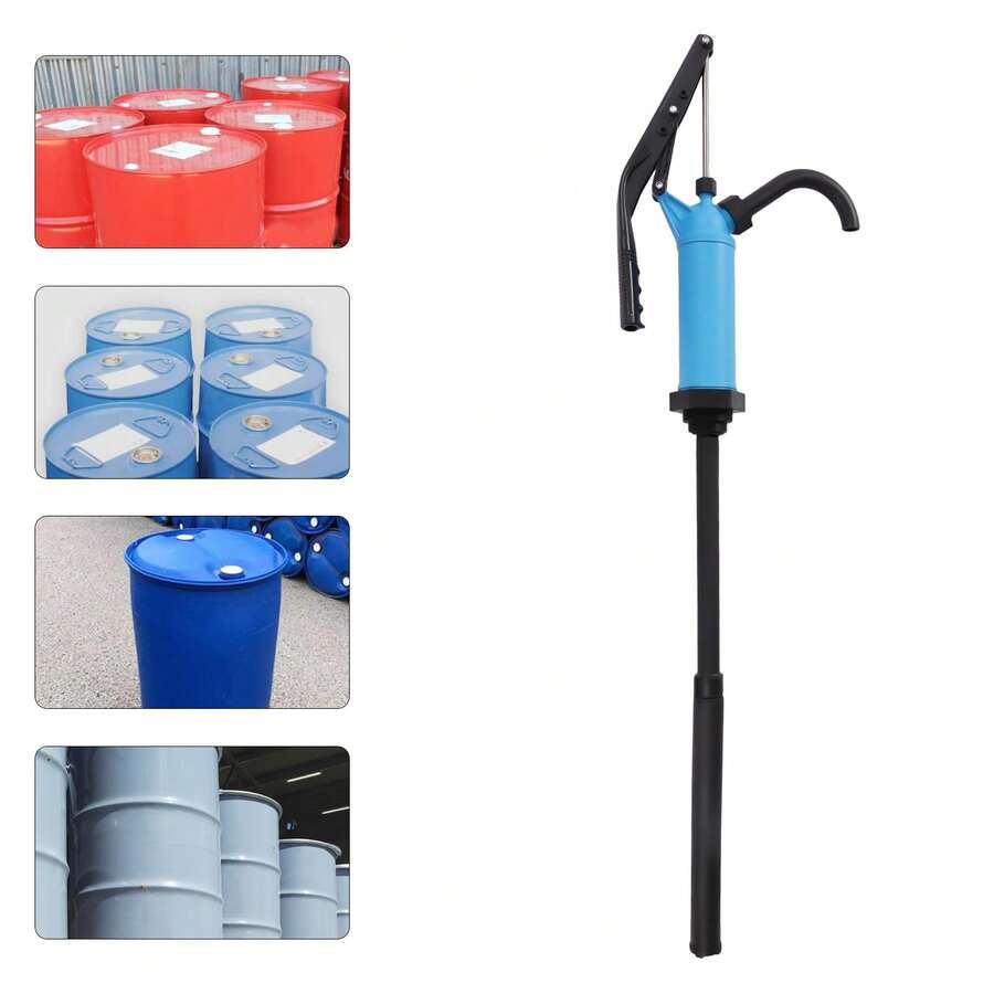 53x3.9x2.3in Plastic Lever Acting Drum Barrel Pump PP Manual Drum Barrel Pump Blue PP Spout For Gas Stations, Construction Sites - A - View 1