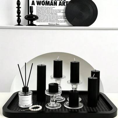 1pc Black Striped Pillar Scented Candle, 1.97 Inch Diameter Pillar Scented Candle, Smokeless Soy Wax Candle, Scented Candle Set, Suitable For Home Decor, Holiday Decor, Wedding Decor, Birthday Decor, Creating Elegant Romantic Ambiance, Romantic Candlelight Dinner, Birthday Gift, Women's Gift, Winter Gift, Wedding Gift, Souvenir