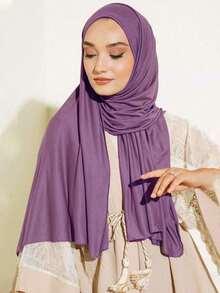 1pc Ladies Scarves New Design Big Size Hijab Solid Color Turban Casual Soft Hijab Headscarf Shawl Abaya Accessories Women Veil - 淡紫色 - 查看 7