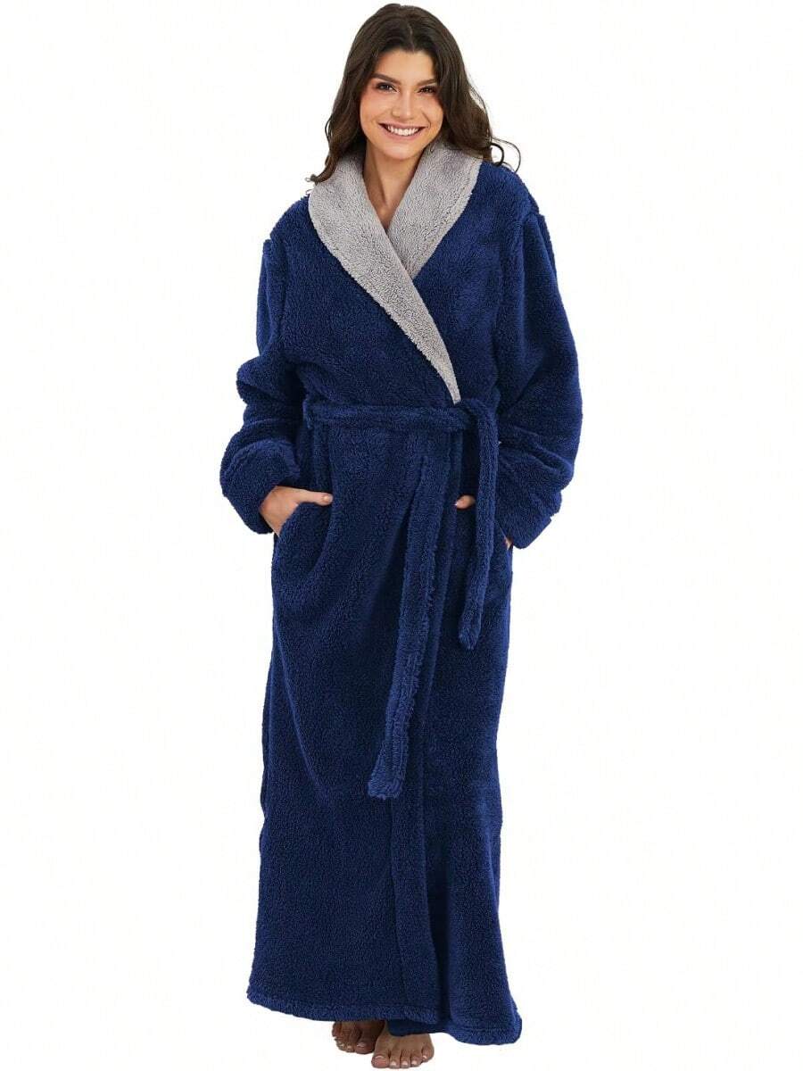 Bata de baño - Azul marino - Cuello en V - Ver 1