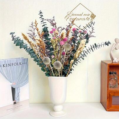 17ft Eucalyptus, Gypsophila & Forget-Me-Not Dried Flower Bouquet, Dried Flower Arrangement For Home Decor, Tabletop, Bedroom, Office, Storefront, Wedding Decoration, Bouquet, Gift, Valentine's Day, Christmas, Mother's Day, Graduation, Photography Props