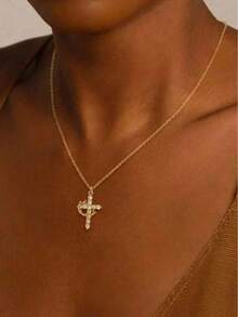 母亲节礼物推荐：升级版皇冠十字架项链、14K镀金皇冠十字架吊坠项链、简约钻石金项链、信仰十字架首饰、初领圣餐项链 - 彩色 - 查看 2