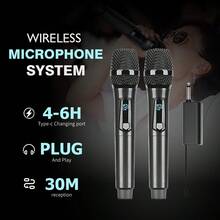 LMBGM UHF Professional Wireless Microphone, With 2 Black Handheld Mic, USB Charging,Equip 6.35mm Jack,Suitable For Family KTV, Outdoor Activities, Concerts, Etc. - Black - View 1