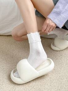 3 đôi tất nữ cao đến giữa bắp chân, màu đen/trắng/xám trơn, thích hợp cho mùa xuân/hè, có viền ren và thiết kế lưới, thoải mái và đa năng. - trắng - Xem 10